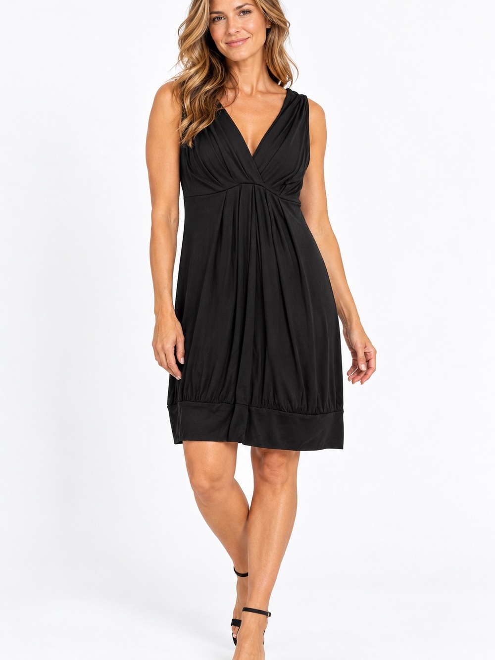 Black Sleeveless V-Neck Draped Dress